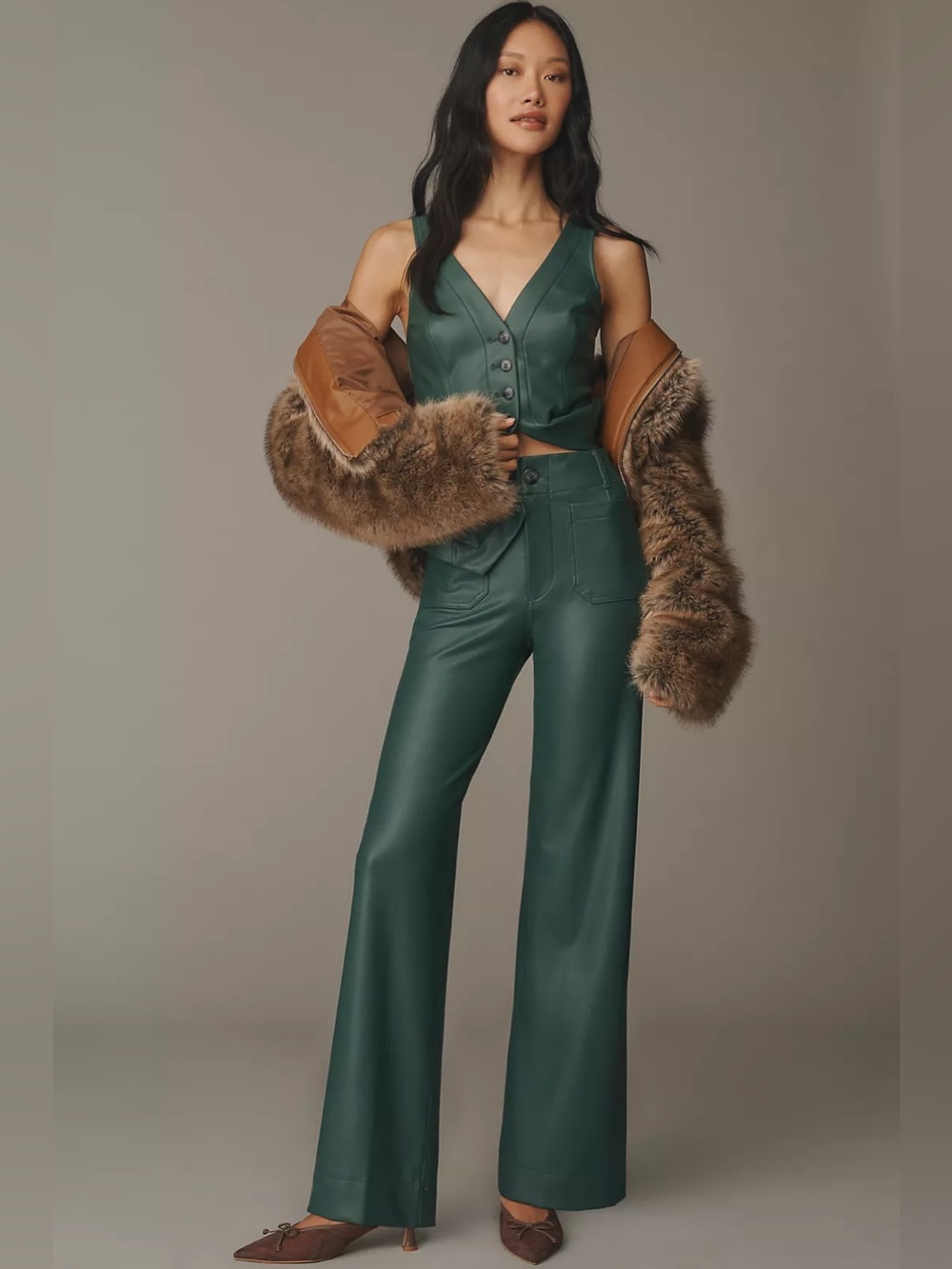 Anthropologie Maeve Colette Faux-Leather High-Rise Wide-Leg Full-Length Pants